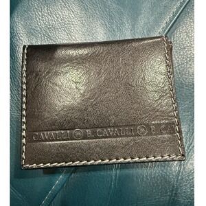 B. Cavalli Men's Brown Bifold Wallet Money Clip Card Slots Logo Accent